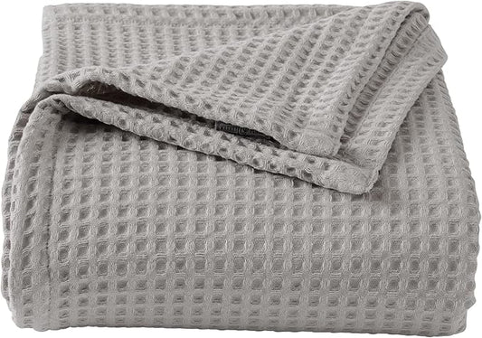 100% Cotton Waffle Weave Bed Blanket | Soft, Breathable, and Lightweight Blanket for All-Season | Perfect for Layering | Brielle Collection (King, Light Grey)