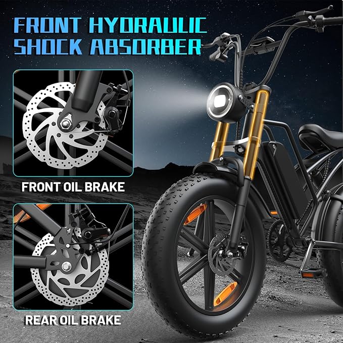 E500 Electric Bike for Adults 1000W Peak Motor, 20" Fat Tire Dirt E-Bike with 35MPH, 40 Miles PAS Range, Electric Bicycles with 48V Removable Battery, 7-Speed E Bike for Mountain Beach Sand Road Snow