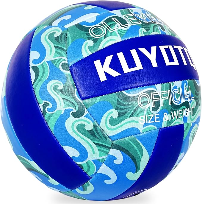 KUYOTQ Official Size 5 in&Outdoor Beach Volleyball,3MM Thickened Surface Soft Leather Youth Womens Mens Volleyball for Game Gym Training(Deflated) (Blue-Wave)