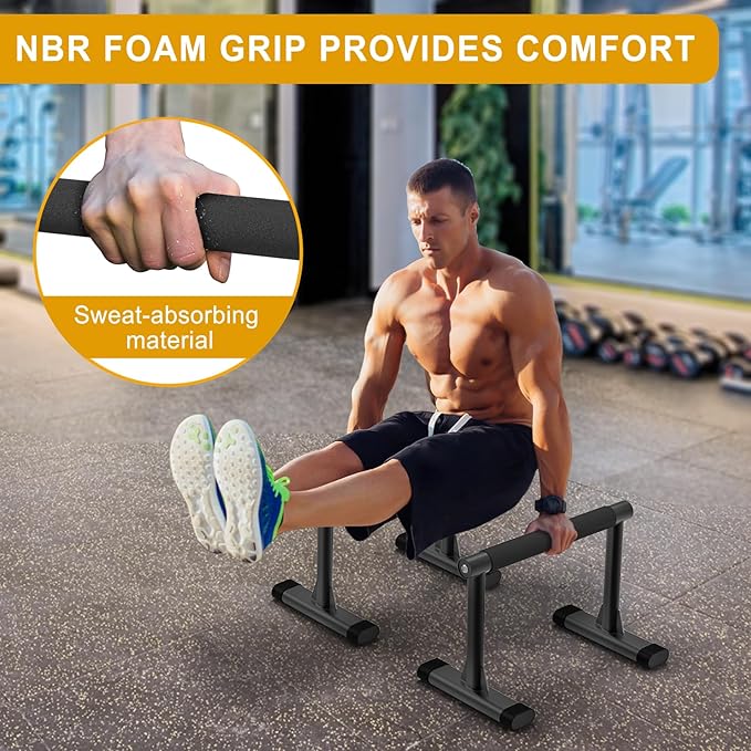 Kipika Parallettes Bars, Push Up Bars & Dip Bar with Comfort Thick Handles, Rock-Free Fitness Equipment for Handstand, L-Sit, Gymnastics & Strength Training, 600lbs Capacity, 12" Height