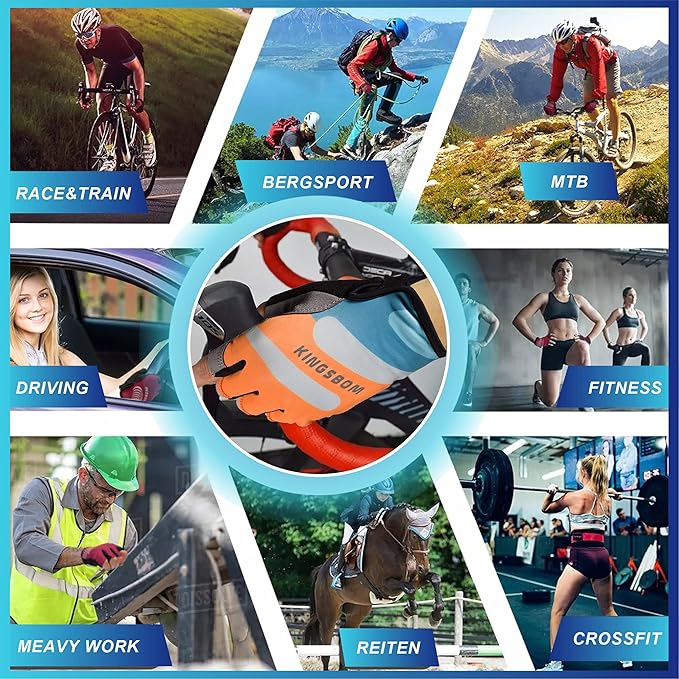 KINGSBOM Breathable Cycling Gloves, Shock-Absorbing Bike Gloves with Light Silicone Gel Pad, Anti-Slip Bicycle Gloves for Men and Women