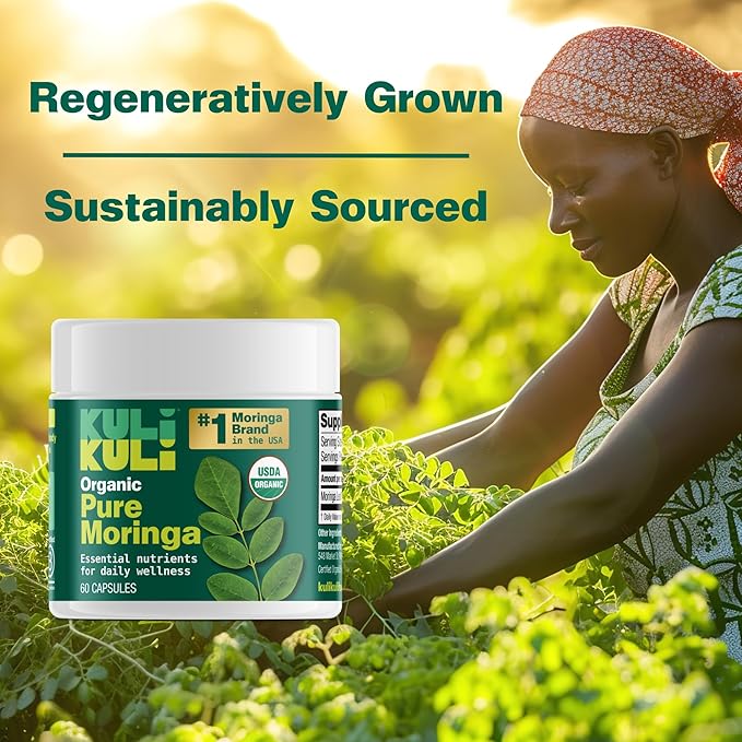 Kuli Kuli Organic Moringa Capsules [60 Count] - Premium Moringa Leaf Powder Capsules - Nutrient-Dense Superfood for Energy, Vitality, and Wellness