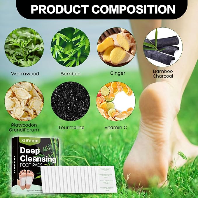 100 Pack Foot Pads, Ginger Oil Bamboo Charcoal, Foot Care Patch Message Deep Cleansing for Stress Relief, Better Rest, Feet Health Patches, Relaxing Muscles