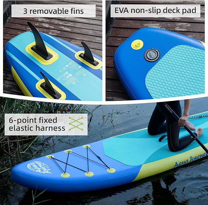 10'6"Inflatable Stand Up Paddle Board Ultra Portable-Lightweight & Stable|All-in-One Kit w/Aluminum Paddle, Dual-Action Pump & Backpack|Lakes & Oceans Ready for Family Recreation by Aquajourney
