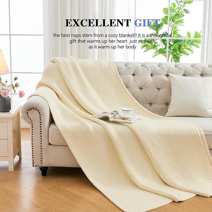 L'AGRATY Knitted Weighted Blanket - 48"x72" 12lbs Cooling Chunky Knit Heavy Blanket for Adults Braided Crochet Throw Thick Cable Yarn Knit Decorative No Beads Evenly Weighted Machine Washable