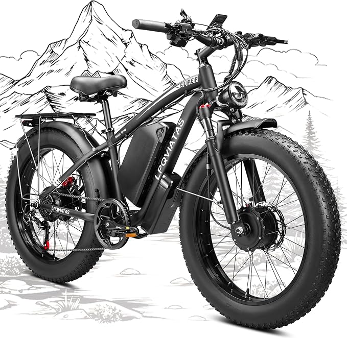 6000W Peak AWD-Ebike-Dual-Motor-Electric-Bike for Adults-Men, 52V 1768Wh Dual-Motor-Ebike 42-46MPH-Hunting-Ebike Long Range Dirtbike, 24"*4.0" Fat-Tire-Electric-Bicycle Mountain Bike Off-Road Snow