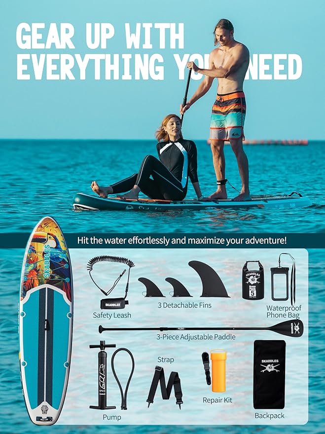 10’6’’ Portable Inflatable Stand Up Paddle Board (SUP) for Adults and Youth with Non-Slip Deck – Complete Accessories Kit, Perfect for Fishing, Yoga, Fitness & Family Fun