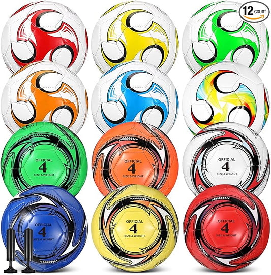 12 Pcs Soccer Balls Bulk Size 4 Soccer Balls with Pump Soft Football Outdoor Indoor for Sport Training Practice Game Gift for Youth Teen Adult