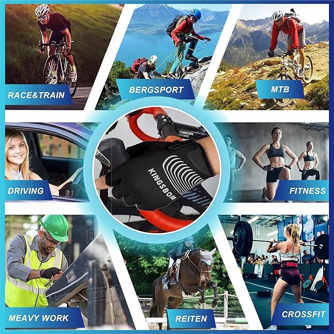 KINGSBOM Breathable Cycling Gloves, Shock-Absorbing Bike Gloves with Light Silicone Gel Pad, Anti-Slip Bicycle Gloves for Men and Women