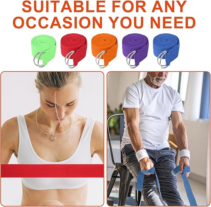 10 Pcs Yoga Strap for Stretching Bulk 6ft Exercise Stretch Band with Metal D Ring Adjustable Pilates Non Elastic Yoga Stretch Belt for Women Men Physical Fitness Gym Workout Dance