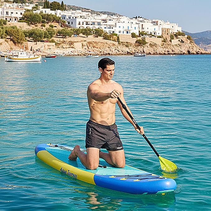 10'6"Inflatable Stand Up Paddle Board Ultra Portable-Lightweight & Stable|All-in-One Kit w/Aluminum Paddle, Dual-Action Pump & Backpack|Lakes & Oceans Ready for Family Recreation by Aquajourney