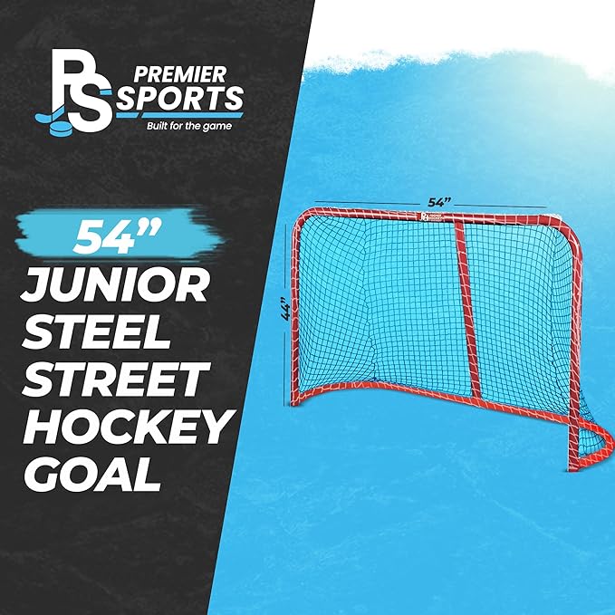 Premier Sports – 54“ Junior Steel Street Hockey Goal – Portable Hockey Net for Indoor & Outdoor Use – Hockey Training Equipment