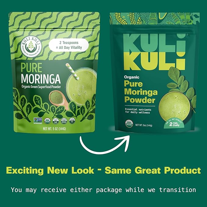 Kuli Kuli Moringa Oleifera Organic Leaf Powder & Green Smoothie, 100% Pure USDA Certified & Non-GMO Moringa Powder, Great with Smoothies, Tea, and Food - Single Pack, 5 oz.