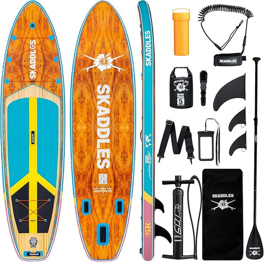 11' Inflatable Stand Up Paddle Board – Extra Wide SUP for Adults & Kids of All Skill Levels, Stable Paddleboard with Pump, Fins, Backpack, Accessories & Waterproof Phone Pouch