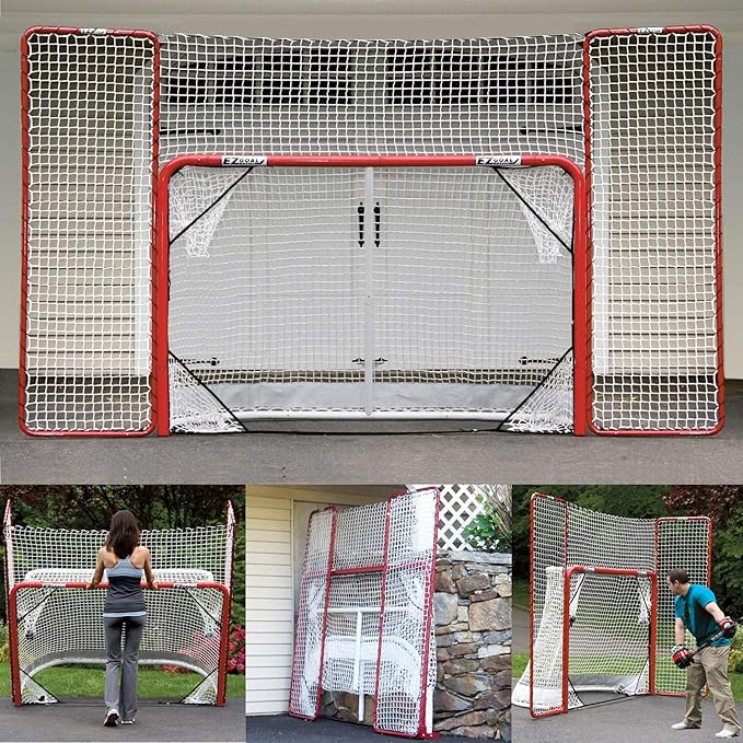 EZGoal Hockey Folding Pro Goal with Backstop and Targets, 2-Inch, Red/White