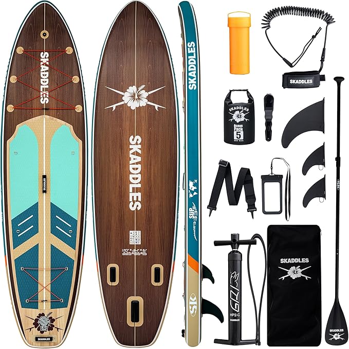 11' Inflatable Stand Up Paddle Board – Extra Wide SUP for Adults & Kids of All Skill Levels, Stable Paddleboard with Pump, Fins, Backpack, Accessories & Waterproof Phone Pouch