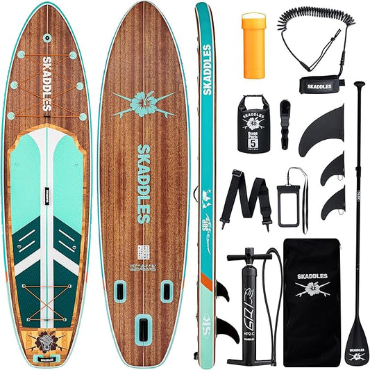 11' Inflatable Stand Up Paddle Board – Extra Wide SUP for Adults & Kids of All Skill Levels, Stable Paddleboard with Pump, Fins, Backpack, Accessories & Waterproof Phone Pouch