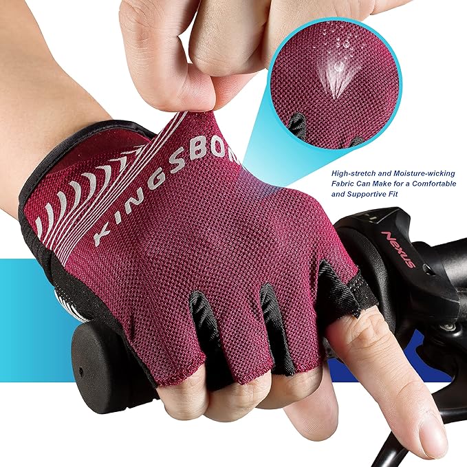 KINGSBOM Breathable Cycling Gloves, Shock-Absorbing Bike Gloves with Light Silicone Gel Pad, Anti-Slip Bicycle Gloves for Men and Women