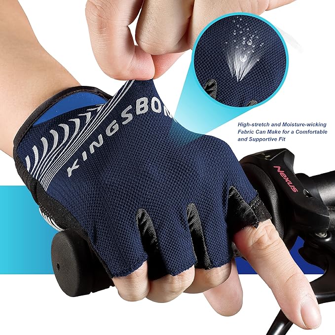 KINGSBOM Breathable Cycling Gloves, Shock-Absorbing Bike Gloves with Light Silicone Gel Pad, Anti-Slip Bicycle Gloves for Men and Women